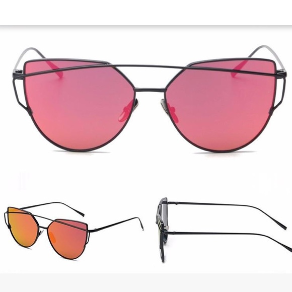 Metal Cat Eye Red Mirrored Sunglasses - Picture 3 of 4